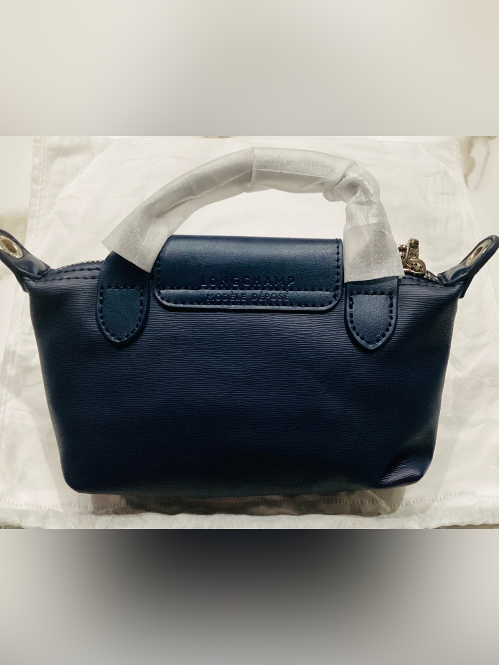 Longchamp Navy Crossbody Bag with Yellow Zip Pull Accent - Picture 5 of 10